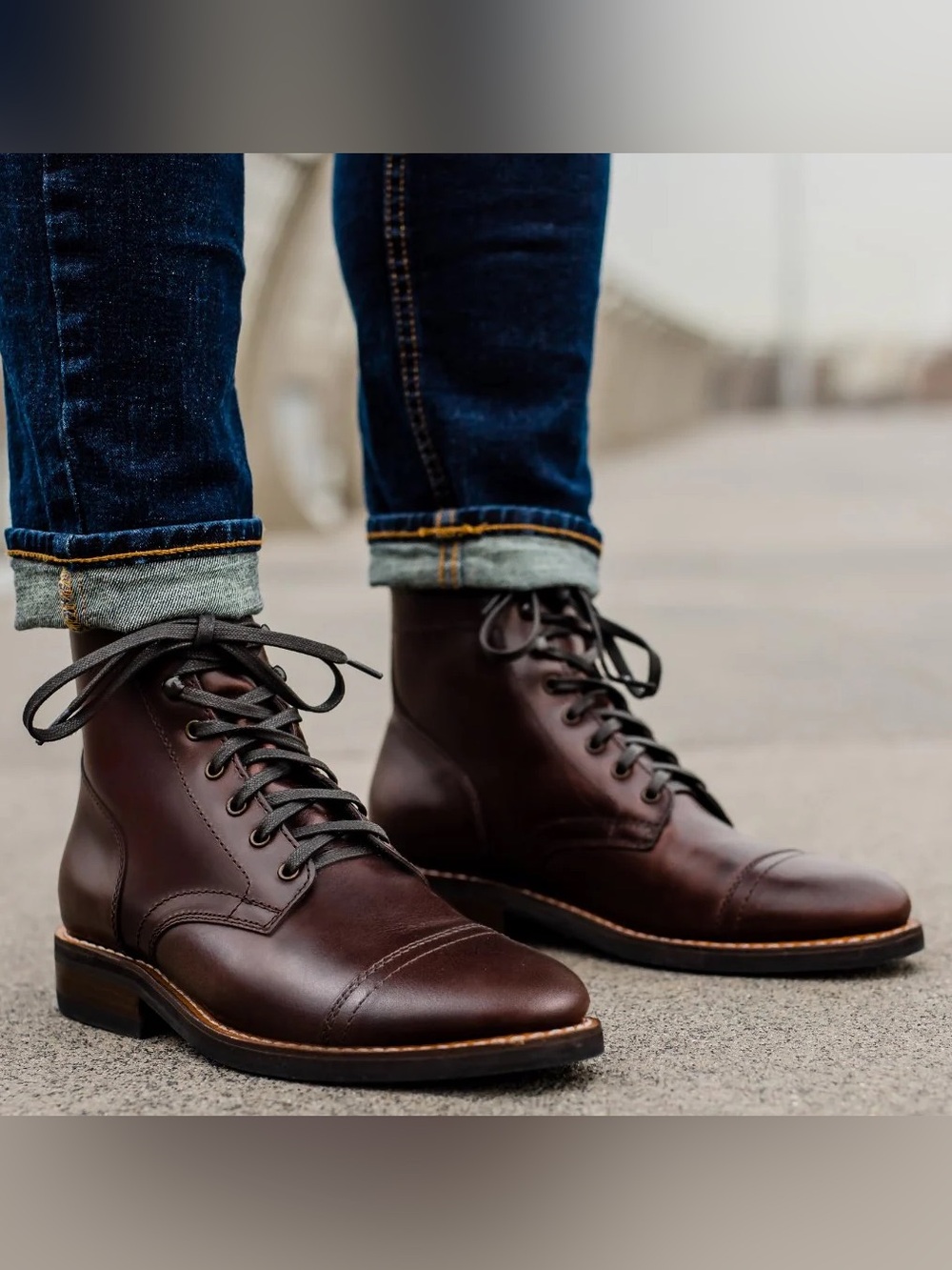 New Men's Brown Leather Lace-Up Boots